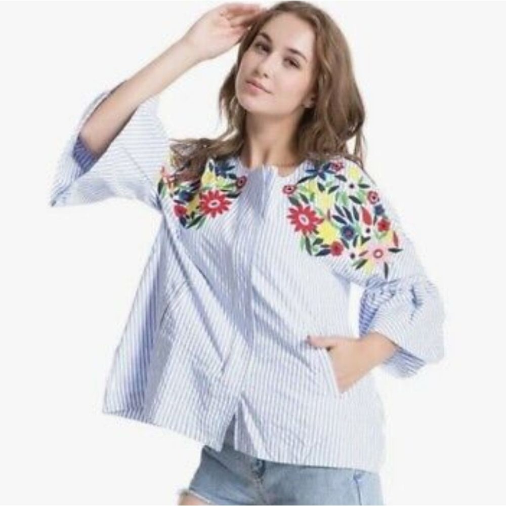 Zara Basic Collection Blue & White Striped Seersu… - image 4